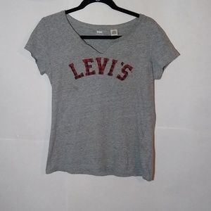 Levi's T Shirt Medium Split Collar Short Sleeve